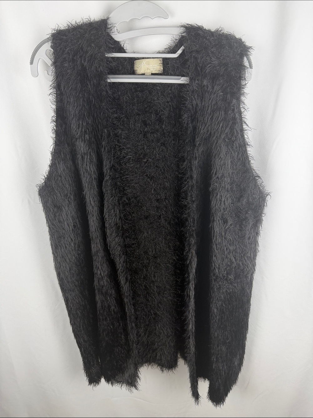 Joan Vass Black Shaggy Faux-Fur Vest